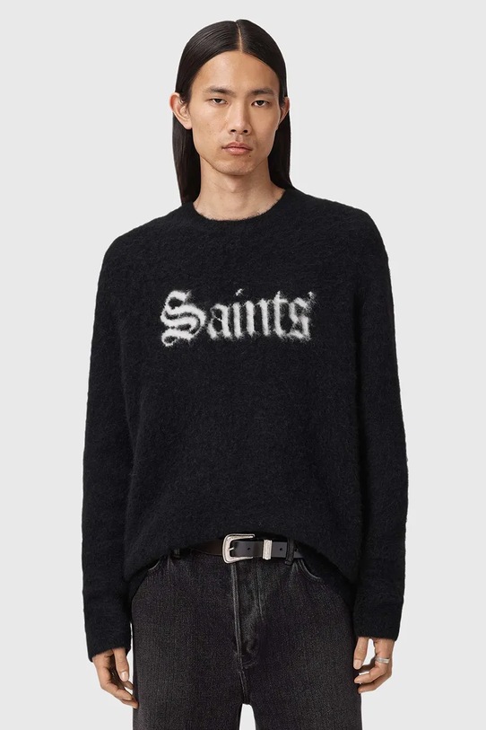 AllSaints sweter z dodatkiem wełny okrągły czarny M053KD