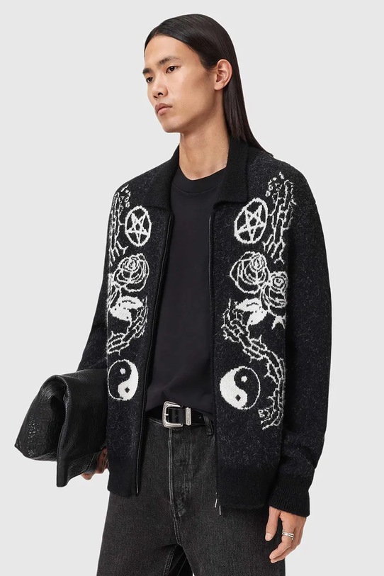 AllSaints kardigan z dodatkiem alpaki M056KD czarny