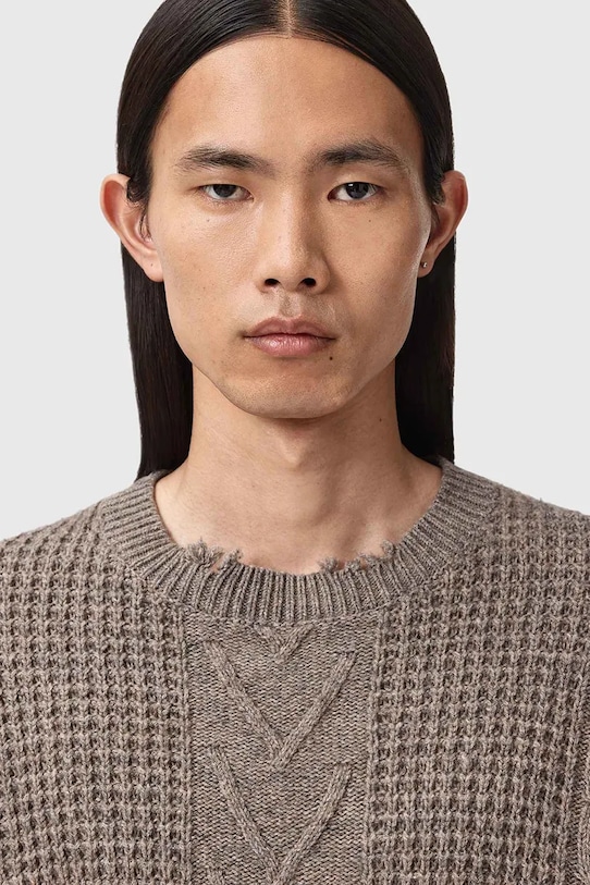 AllSaints sweter z dodatkiem wełny brązowy M031KD