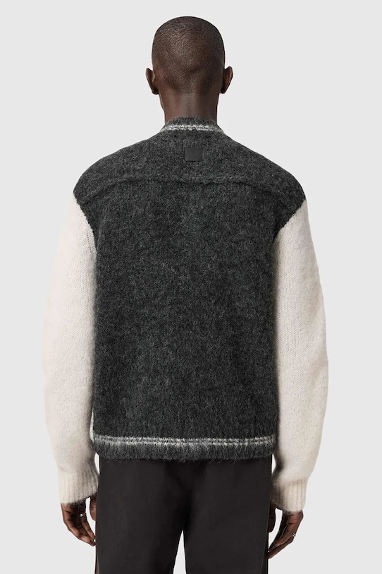 Kardigan s příměsí vlny z alpaky AllSaints M032KD šedá SS26