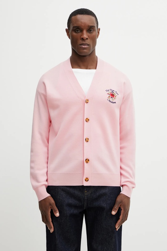Drôle de Monsieur woolen cardigan Slogan Rose medium thickness pink J.CA166.WO007.LPI