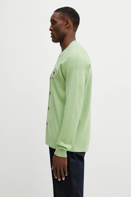 Vlnený kardigán Drôle de Monsieur Slogan Rose J.CA166.WO007.OL zelená SS26