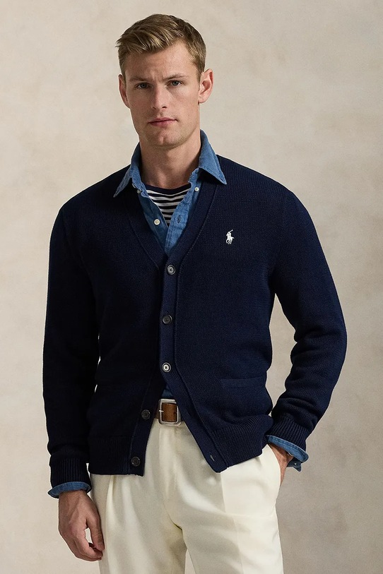 Polo Ralph Lauren kardigan bawełniany bawełna granatowy 710961170