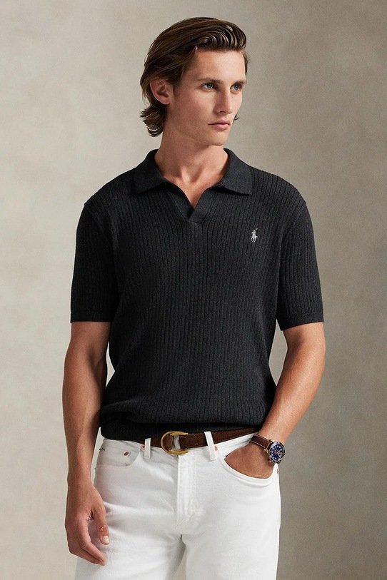 Bavlněný svetr Polo Ralph Lauren V výstřih šedá 710P07774