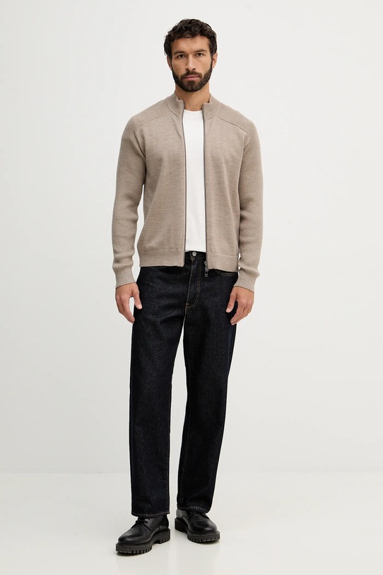 Armani Exchange kardigan z dodatkiem wełny XM001975.AF10348 brązowy SS26