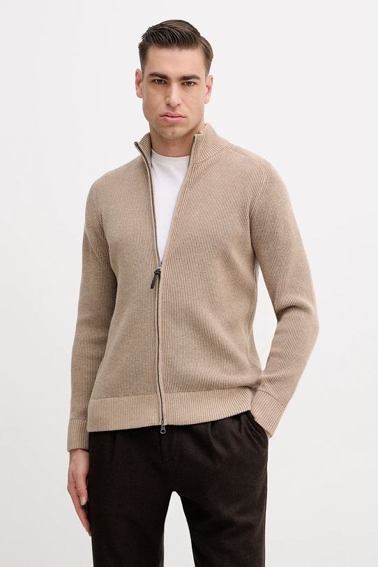 Hackett London kardigan z dodatkiem wełny półgolf brązowy HM7000110