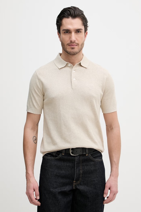 Barbour polo z dodatkiem lnu Muston regular beżowy MKN1713