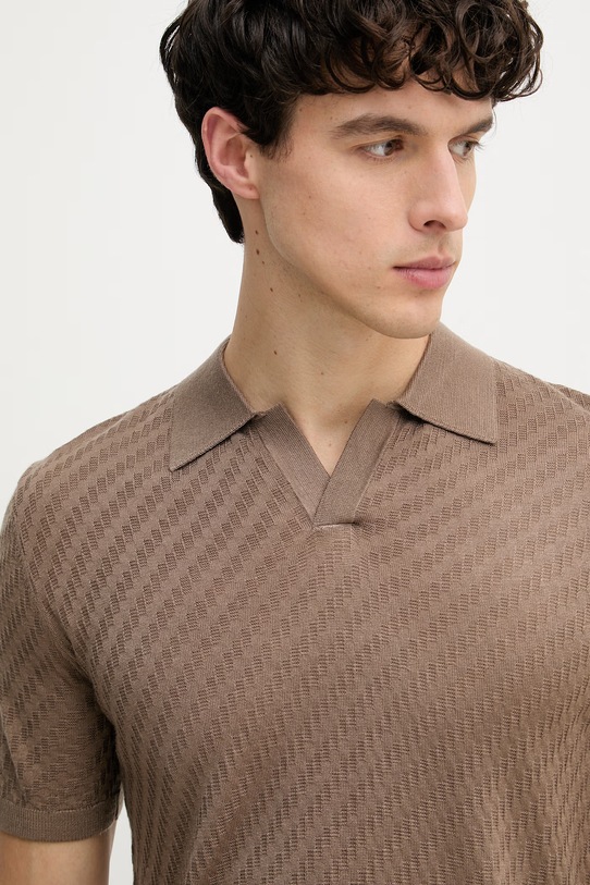 Emporio Armani polo swetrowe męskie z wełną brązowy EM004307.AF24573