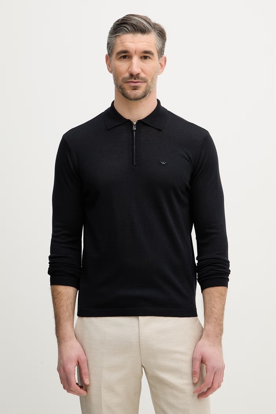 Emporio Armani sweter wełniany okrągły granatowy EM004381.AF23421