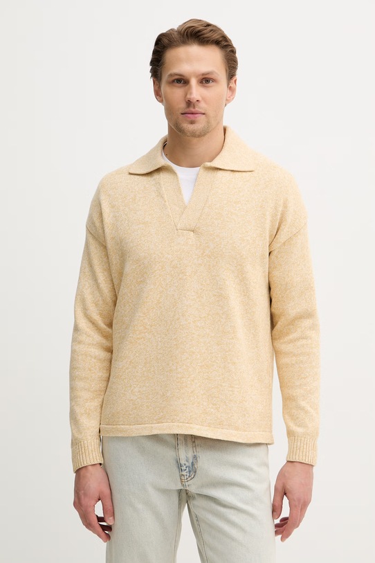 Sisley sweter bawełniany szpic żółty 10Y2S300U