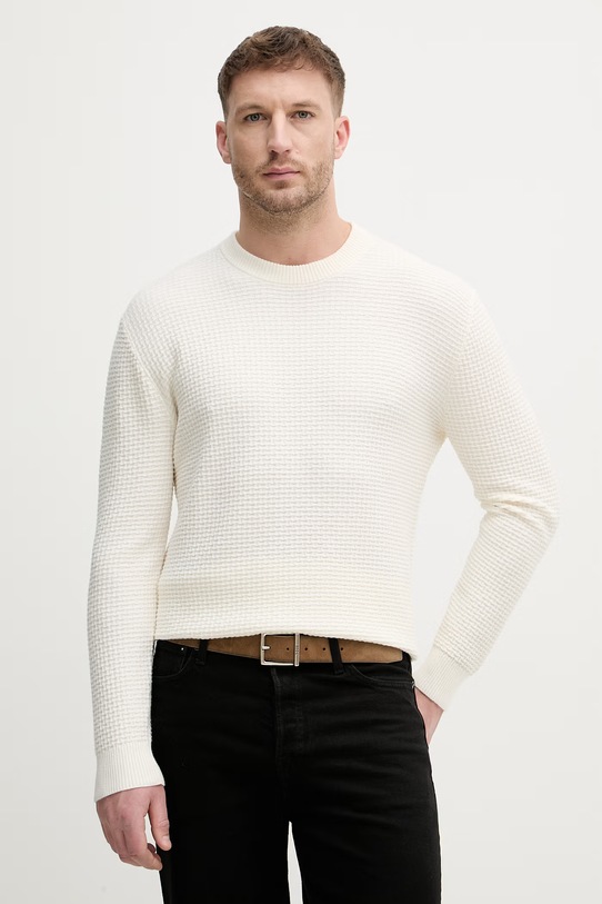 Sisley sweter męski z dodatkiem wełny beżowy 13RVS104R