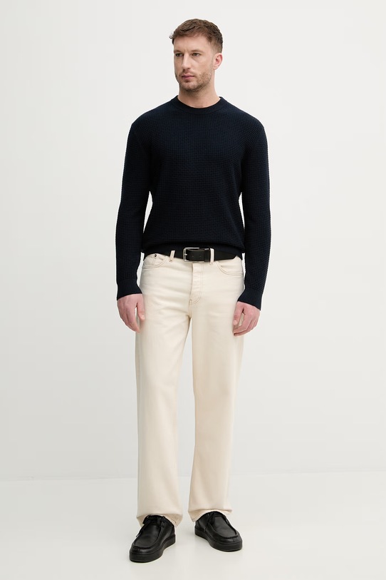 Sisley sweter męski z dodatkiem wełny 13RVS104R granatowy SS26