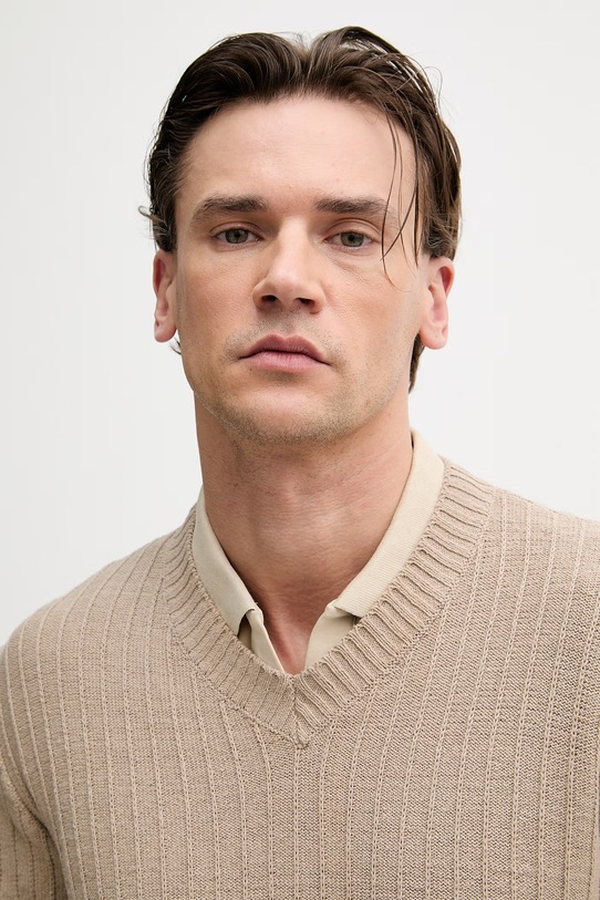 Sisley pánsky sveter s bavlnou béžová 1WBXS400M