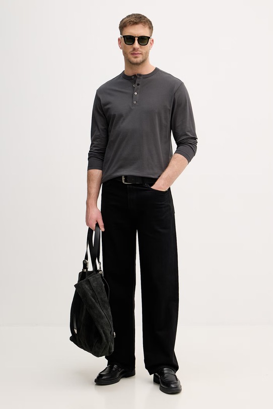 Sisley polo za muškarce od pamuka 3XDTS1053 siva SS26