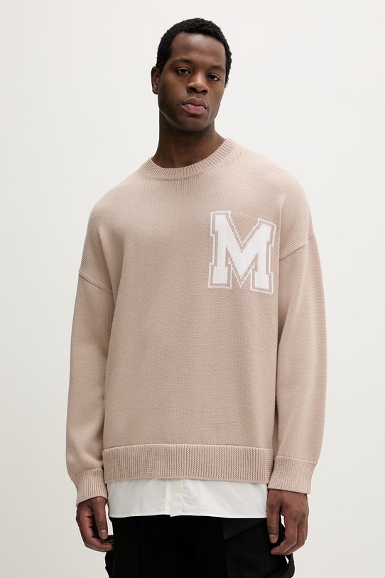 MM6 Maison Margiela sweter z dodatkiem wełny okrągły beżowy SH0HL0039.M13206.115