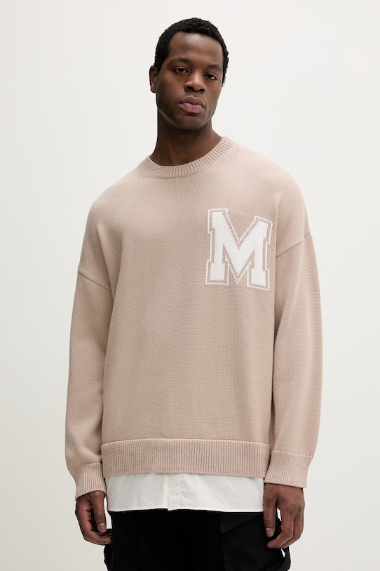 MM6 Maison Margiela sweter z dodatkiem wełny okrągły beżowy SH0HL0039.M13206.115