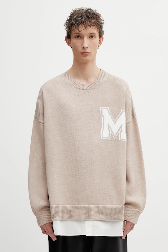 MM6 Maison Margiela sweter z dodatkiem wełny okrągły beżowy SH0HL0039.M13206.115