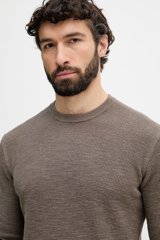 United Colors of Benetton sweter męski z dodatkiem lnu brązowy 1DC3U10BK