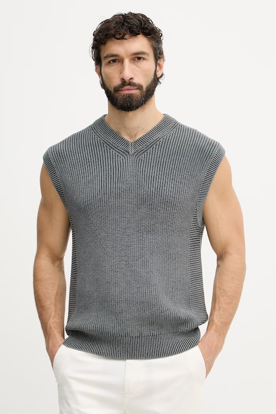 United Colors of Benetton vesta pánská s bavlnou šedá 1VOXU401M