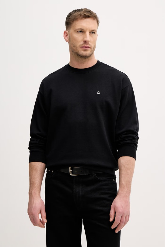 United Colors of Benetton dukserica za muškarce od pamuka crna 342ZU1093.