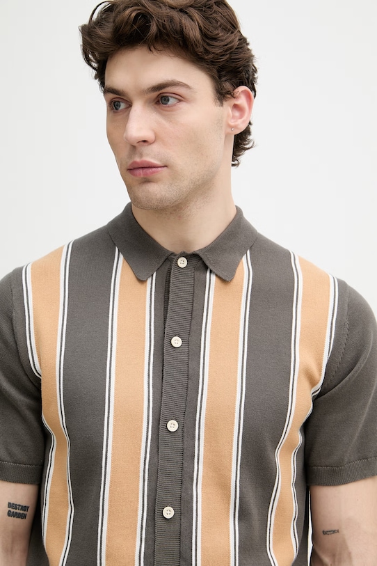 Lindbergh kardigan męski bawełniany brązowy 30.804062