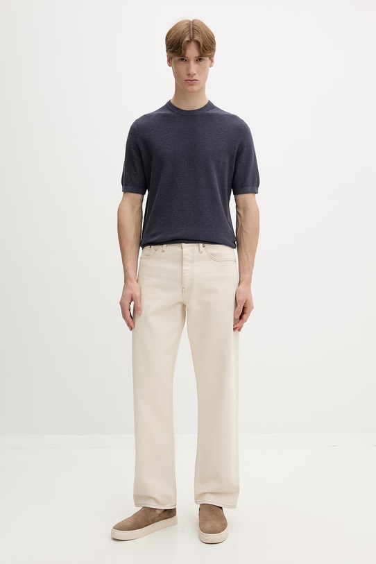 Marc O'Polo póló férfi lenvászonnal 5000012734 sötétkék SS26