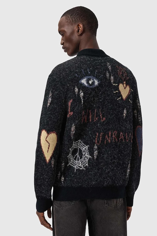 Kardigan s prímesou vlny AllSaints MELLER M010KE čierna SS26