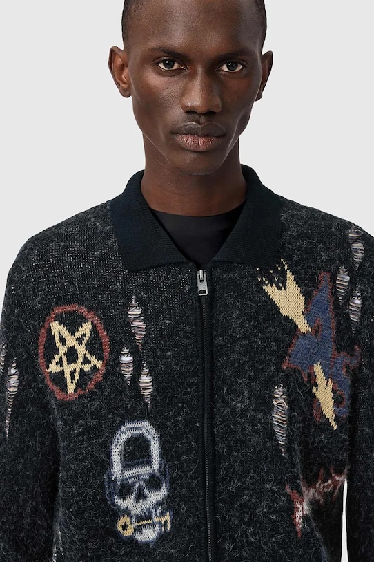 Kardigan s prímesou vlny AllSaints MELLER čierna M010KE