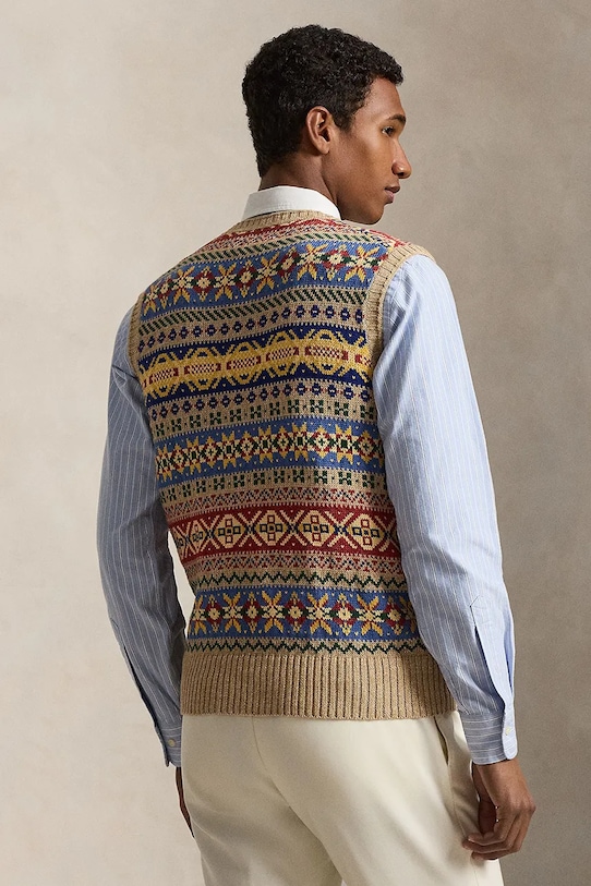 Polo Ralph Lauren γιλέκο ανδρικό με λινό 710A12803 καφέ SS26