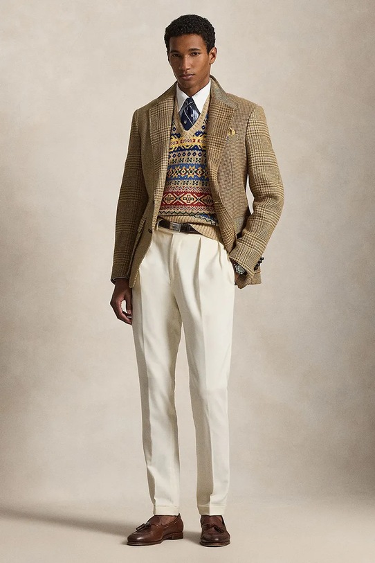 Ρούχα Polo Ralph Lauren γιλέκο ανδρικό με λινό 710A12803 καφέ