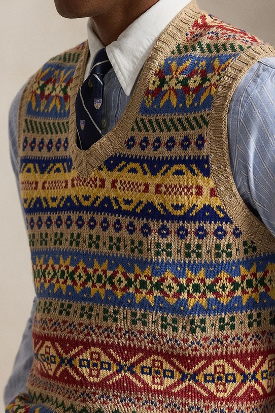 Polo Ralph Lauren γιλέκο ανδρικό με λινό καφέ 710A12803