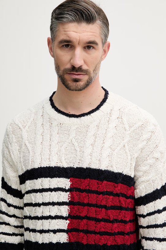 Tommy Hilfiger sweter męski bawełniany beżowy MW0MW42782