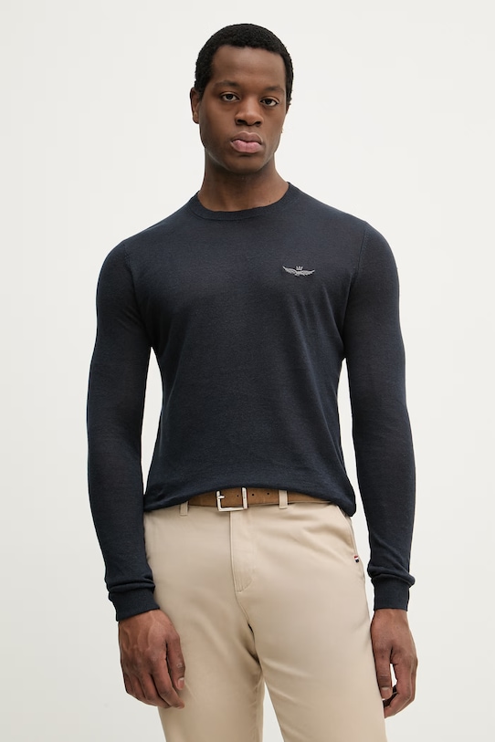 Aeronautica Militare sweter lniany pozostałe granatowy MA1623UL00935