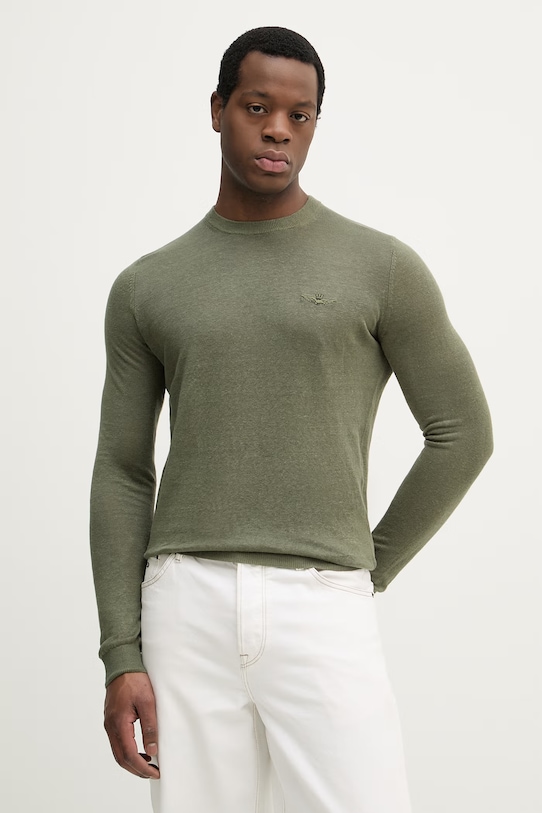 Aeronautica Militare sweter lniany pozostałe zielony MA1623UL00935