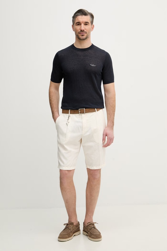 Aeronautica Militare t-shirt lniany MA1624UL00935 granatowy SS26