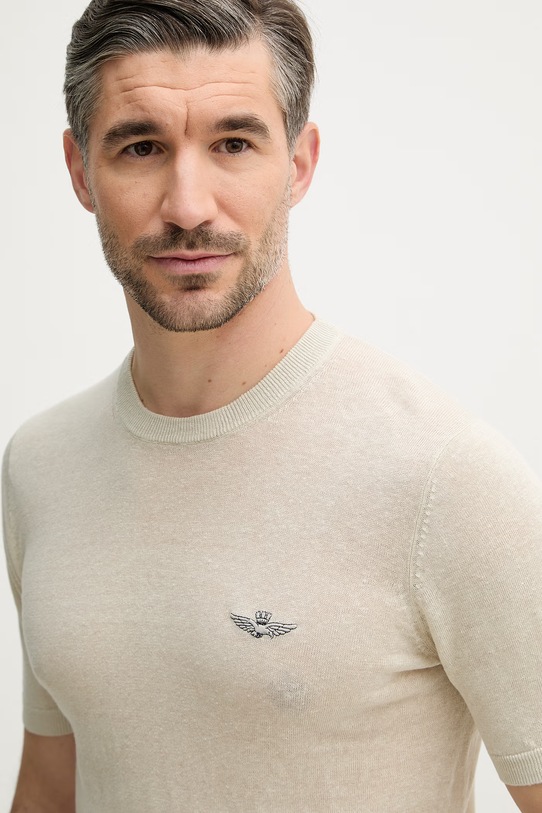Aeronautica Militare t-shirt lniany beżowy MA1624UL00935