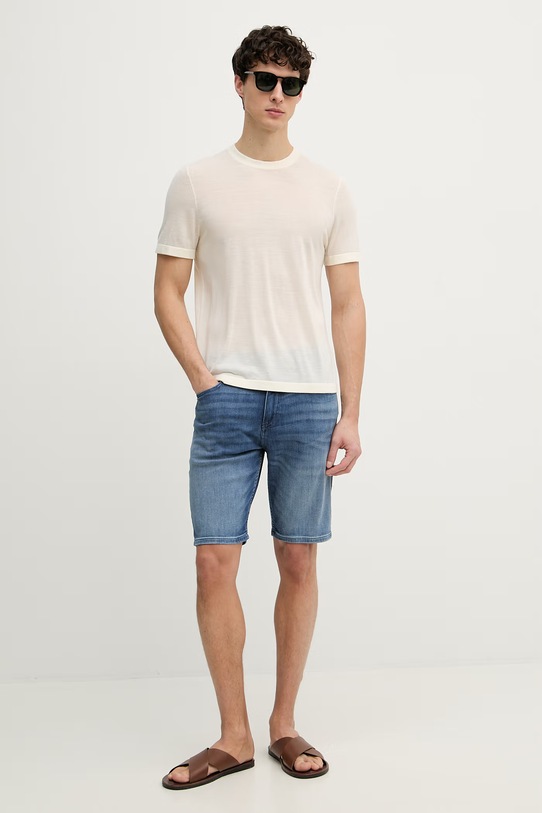 BOSS t-shirt swetrowy męski wełniany BOSS X DAVID BECKHAM 50563603 beżowy SS26