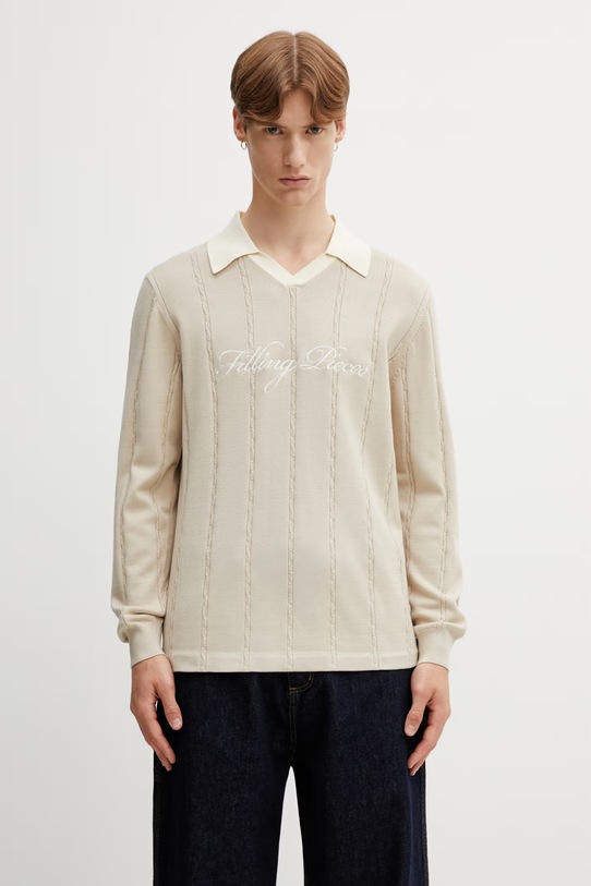 Filling Pieces Football Jersey sweter z wiskozą męski beżowy 412674500148.292