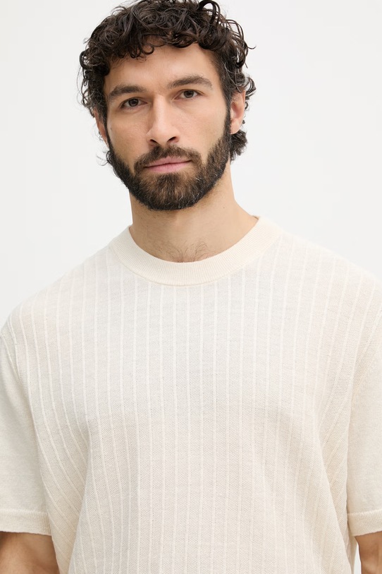 BOSS Orange majica za muškarce s lanom bež 50558718