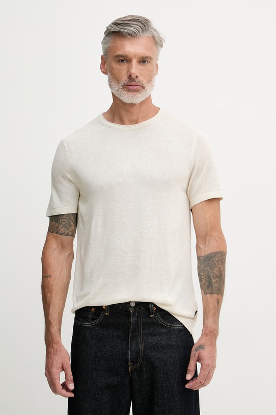 Joop! Πλεκτό t-shirt ανδρικό με πρόσμιξη λινού μπεζ 30102613