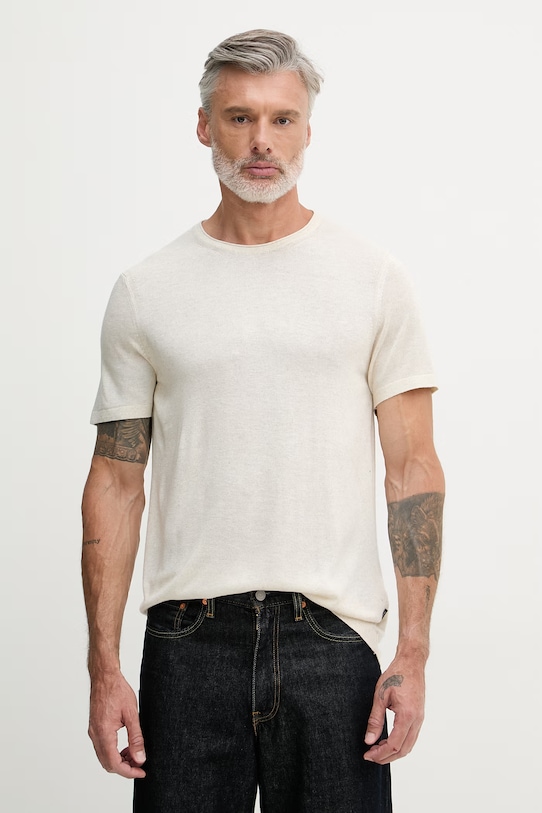 Joop! Πλεκτό t-shirt ανδρικό με πρόσμιξη λινού μπεζ 30102613