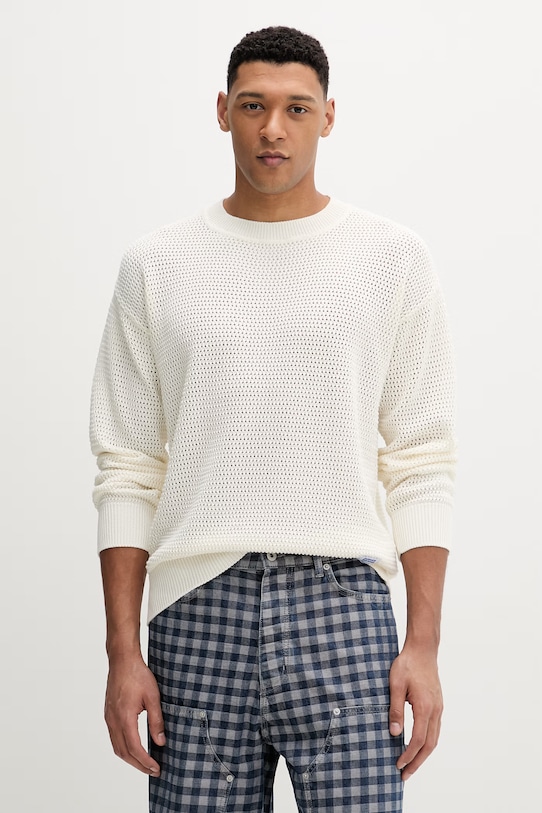 Hugo Blue sweter bawełniany Sanjou bawełna beżowy 50557338