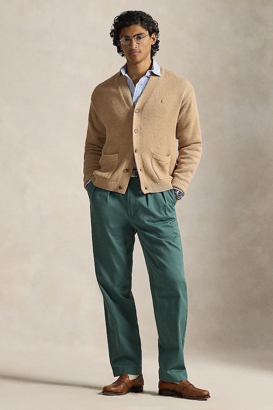 Odzież Polo Ralph Lauren kardigan bawełniany COTTON-SWEATER-CARDIGAN 710B13887003 brązowy