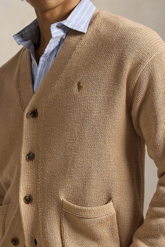 Polo Ralph Lauren kardigan bawełniany COTTON-SWEATER-CARDIGAN brązowy 710B13887003