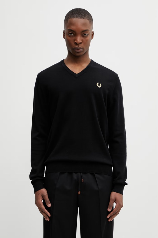 Fred Perry sweter z dodatkiem wełny cienka czarny K9600