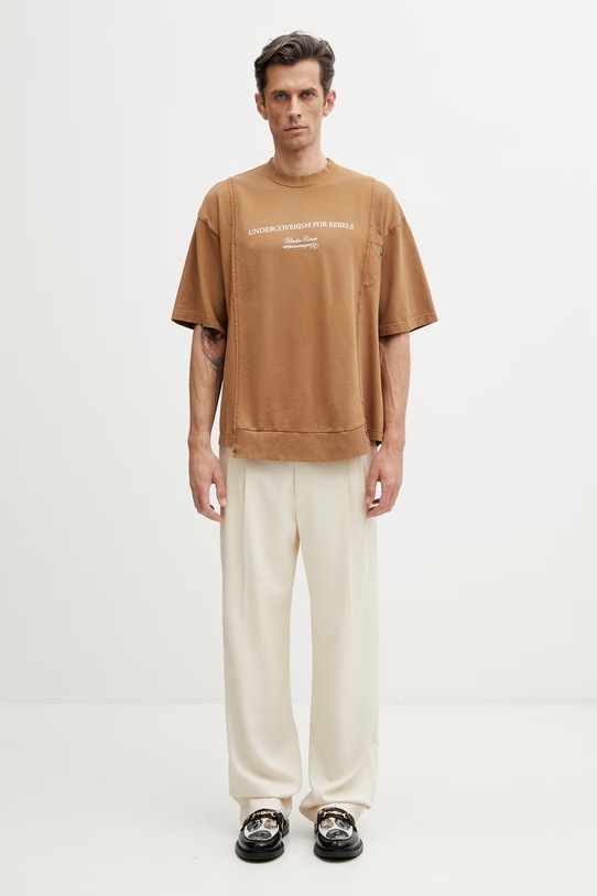 Undercover PULLOVER T-shirt męski bawełniany UP1F4804 brązowy