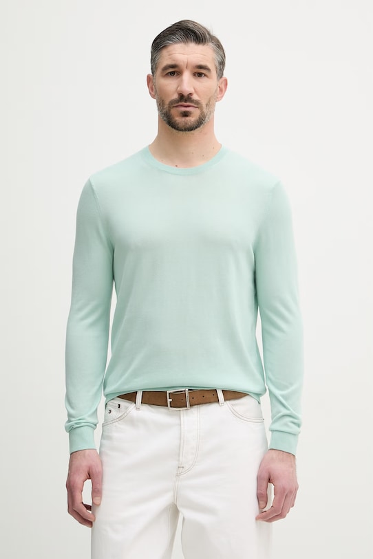 Tommy Hilfiger sweter męski z bawełną NEW YORK turkusowy MW0MW41820