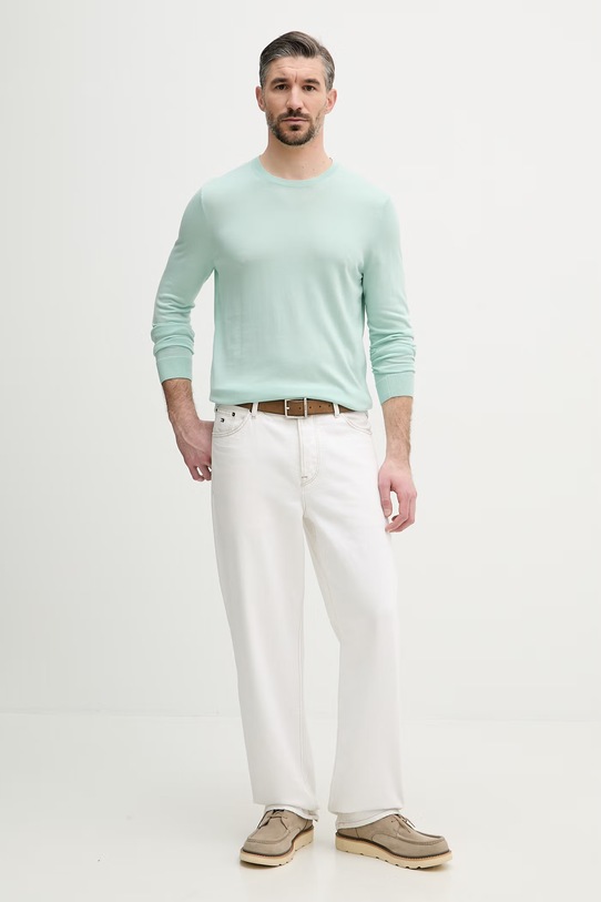 Tommy Hilfiger sweter męski z bawełną NEW YORK MW0MW41820 turkusowy SS26