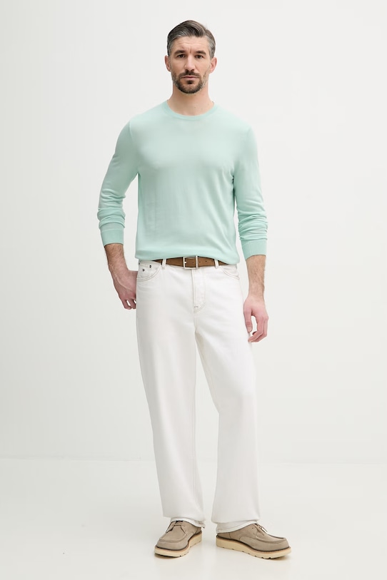 Tommy Hilfiger sweter męski z bawełną NEW YORK MW0MW41820 turkusowy SS26