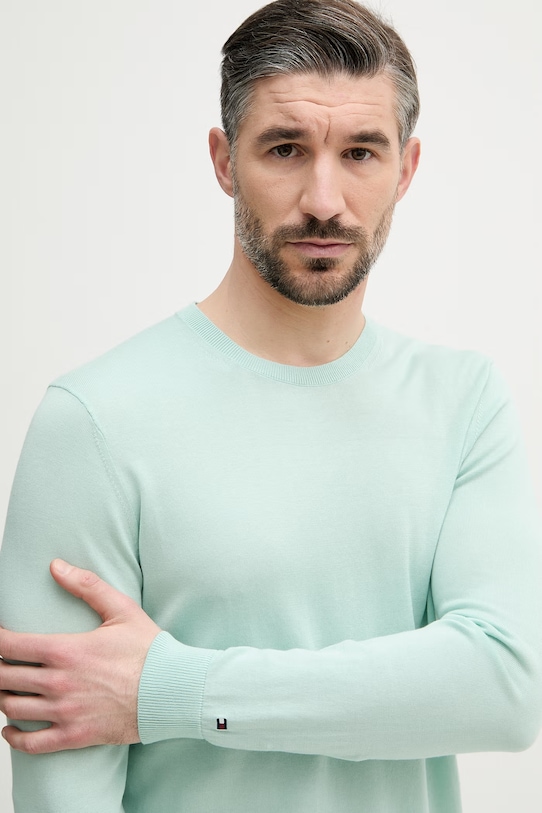 Tommy Hilfiger sweter męski z bawełną NEW YORK turkusowy MW0MW41820